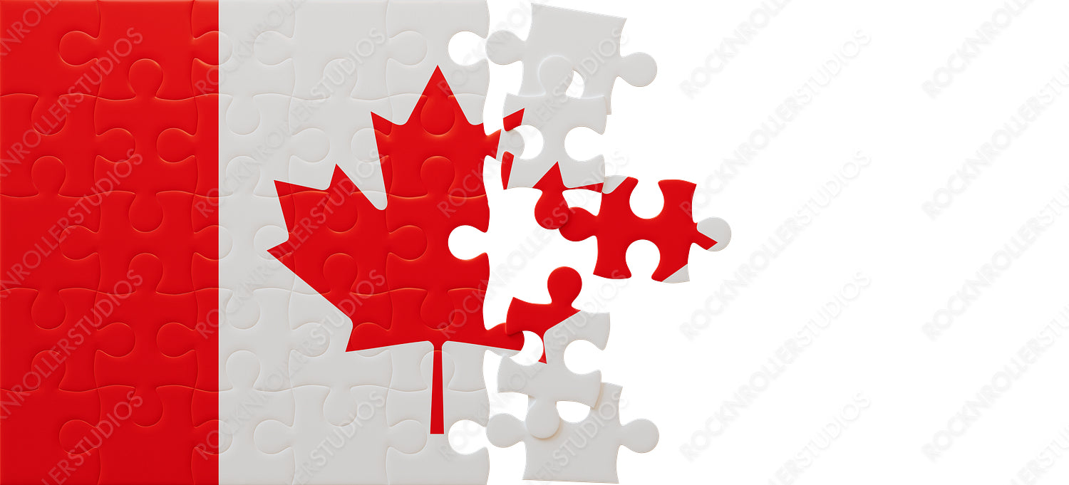 Creative Canadian Flag Puzzle: A Jigsaw of National Identity with Red and White Maple Leaf