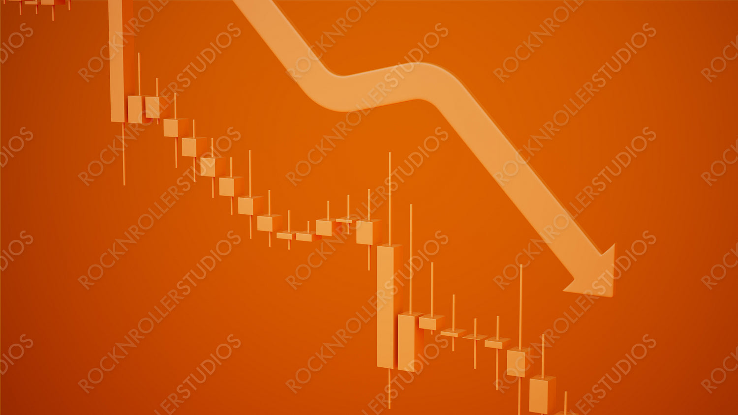Dramatic Market Crash: Bold Downward Arrow on Orange Candlestick Chart