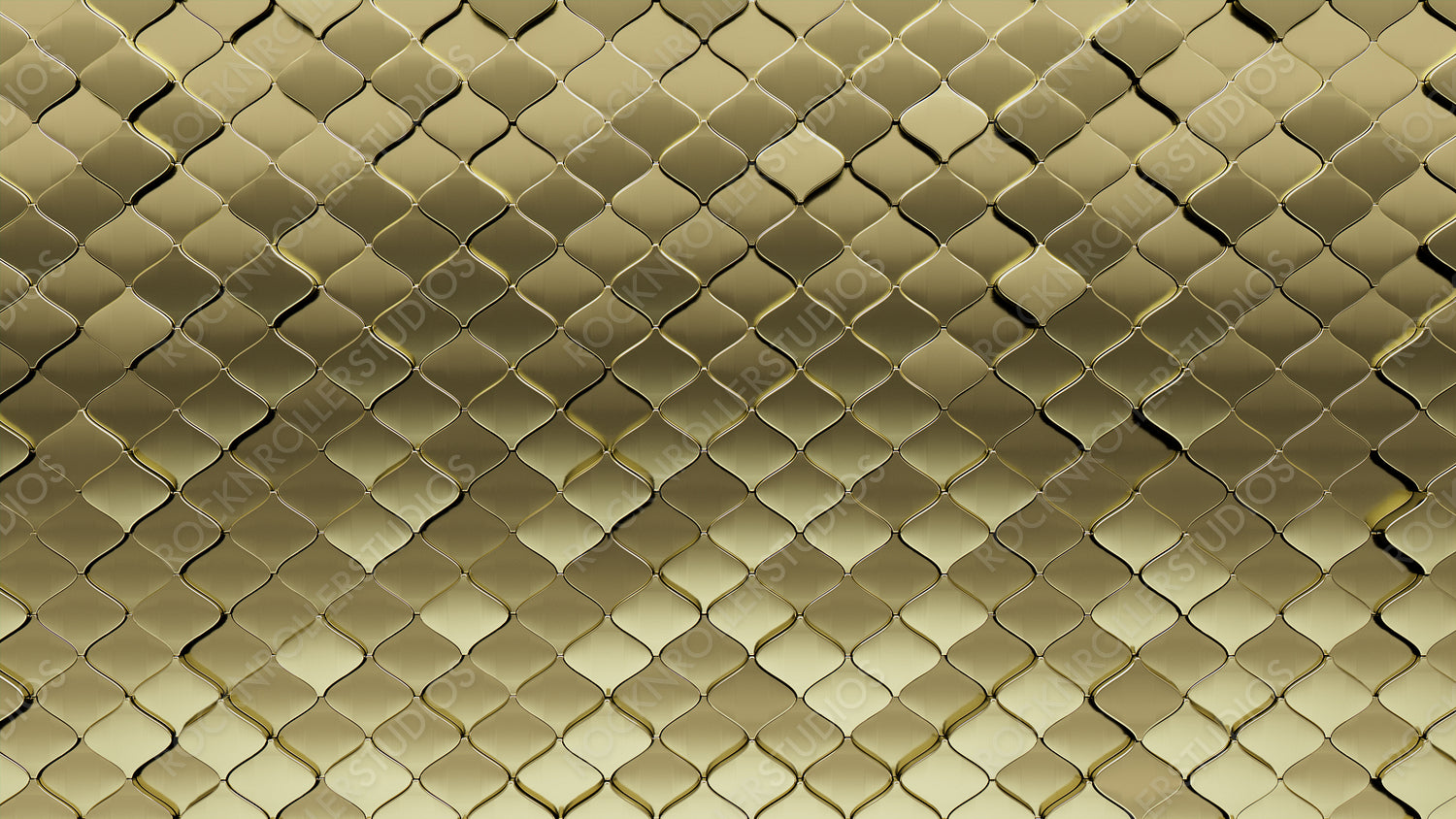 Glossy, Luxurious Mosaic Tiles arranged in the shape of a wall. Arabesque, Gold, Blocks stacked to create a 3D block background. 3D Render