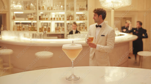 Elegant Bar Ambiance with Men in Suits and Sophisticated Cocktails