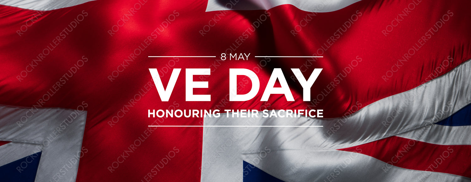 VE Day Tribute Poster with Dramatic Union Jack and Bold Text - Honoring WWII Heroes