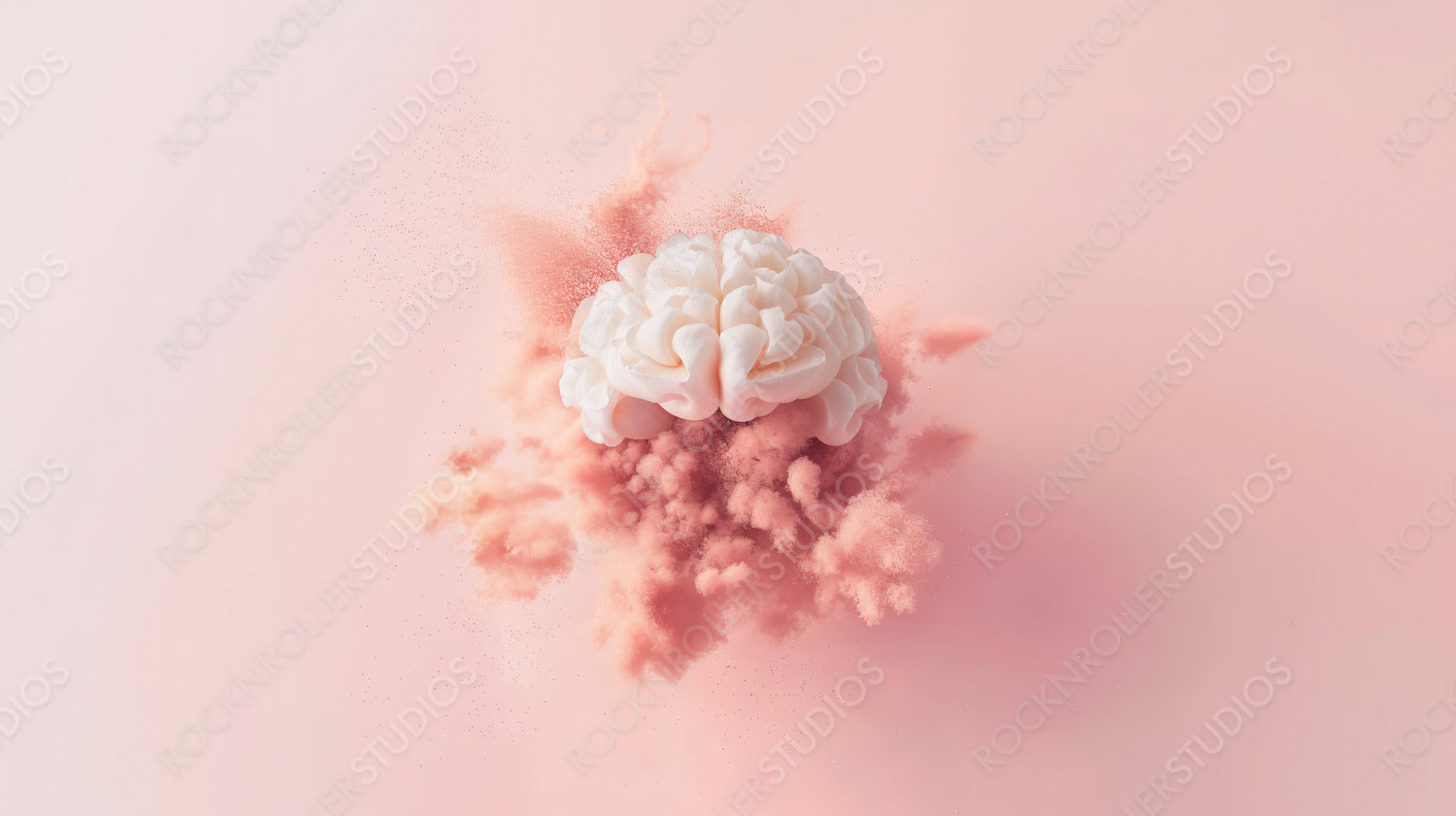 Exploding Brain Powder Concept on Soft Pink Background - Creative Science Illustration