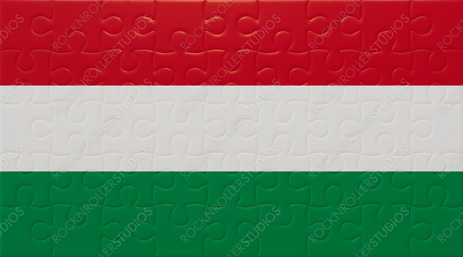 Creative Puzzle Piece Art of the Hungarian Flag with Textured 3D Effect