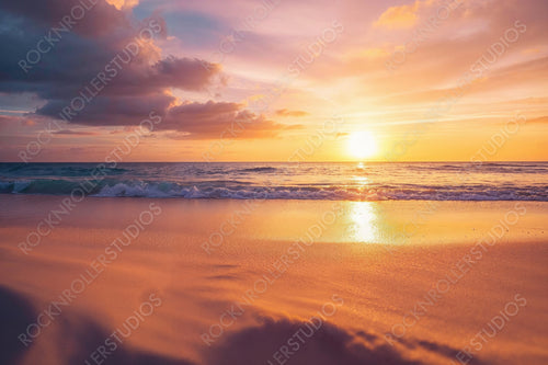 Amazing Sunset Beach. Tranquil Holiday Landscape. Solitude background.