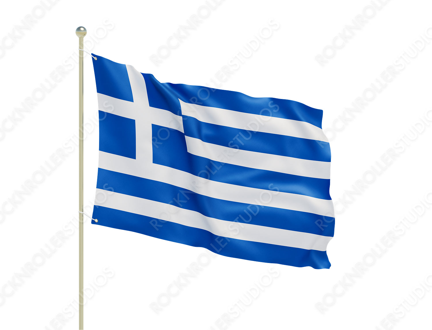 Majestic Greek Flag Fluttering in the Breeze on a Sunny Day. Transparent PNG