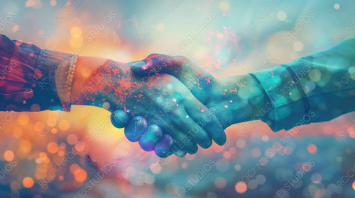 Vibrant Handshake: Artistic Expression of Unity and Creativity