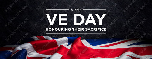 VE Day Tribute: Union Jack and Solemn Text on Grunge Background : Honoring WWII Sacrifices