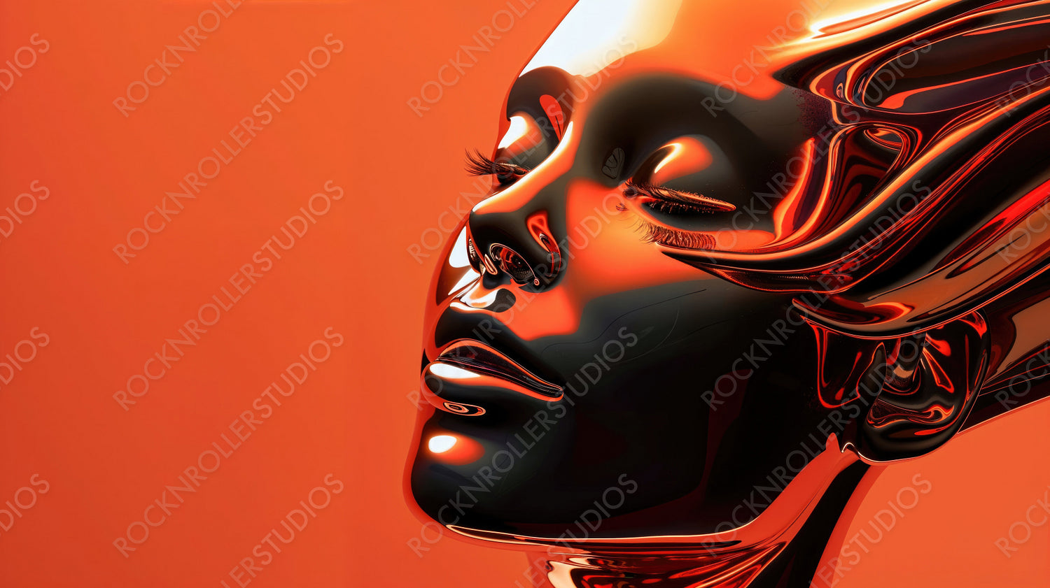 Futuristic Metallic Face Sculpture with Glossy Finish