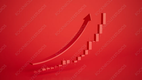 Sleek 3D Render of Rising Arrow and Candlestick Charts: Symbolizing Market Growth and Investment Success