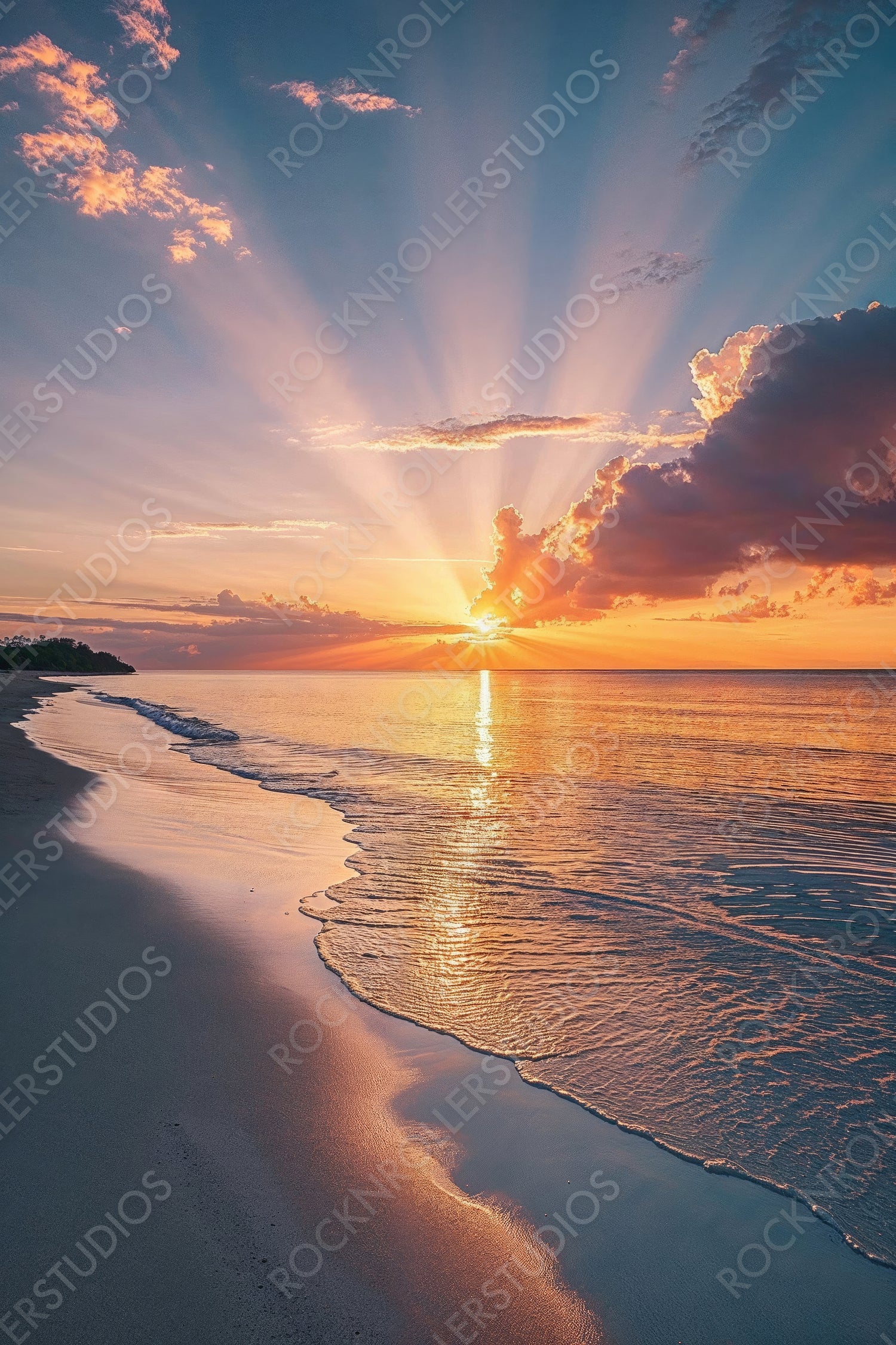 Tourism background with Idyllic Sunset Beach. Tropical Holiday Destination.