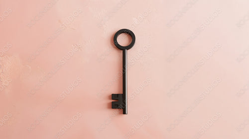 Minimalist Black Key on a Soft Pink Textured Background