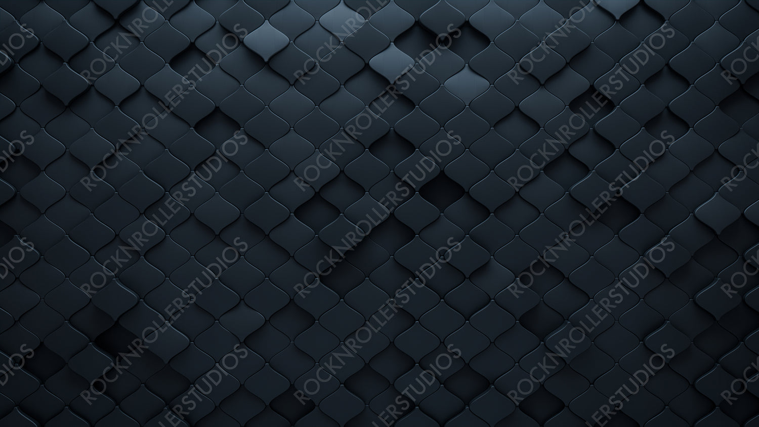 Polished Tiles arranged to create a Black wall. Futuristic, Arabesque Background formed from 3D blocks. 3D Render