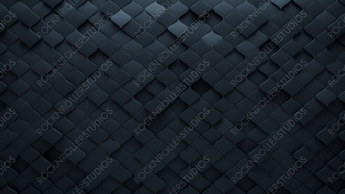 Polished Tiles arranged to create a Black wall. Futuristic, Arabesque Background formed from 3D blocks. 3D Render