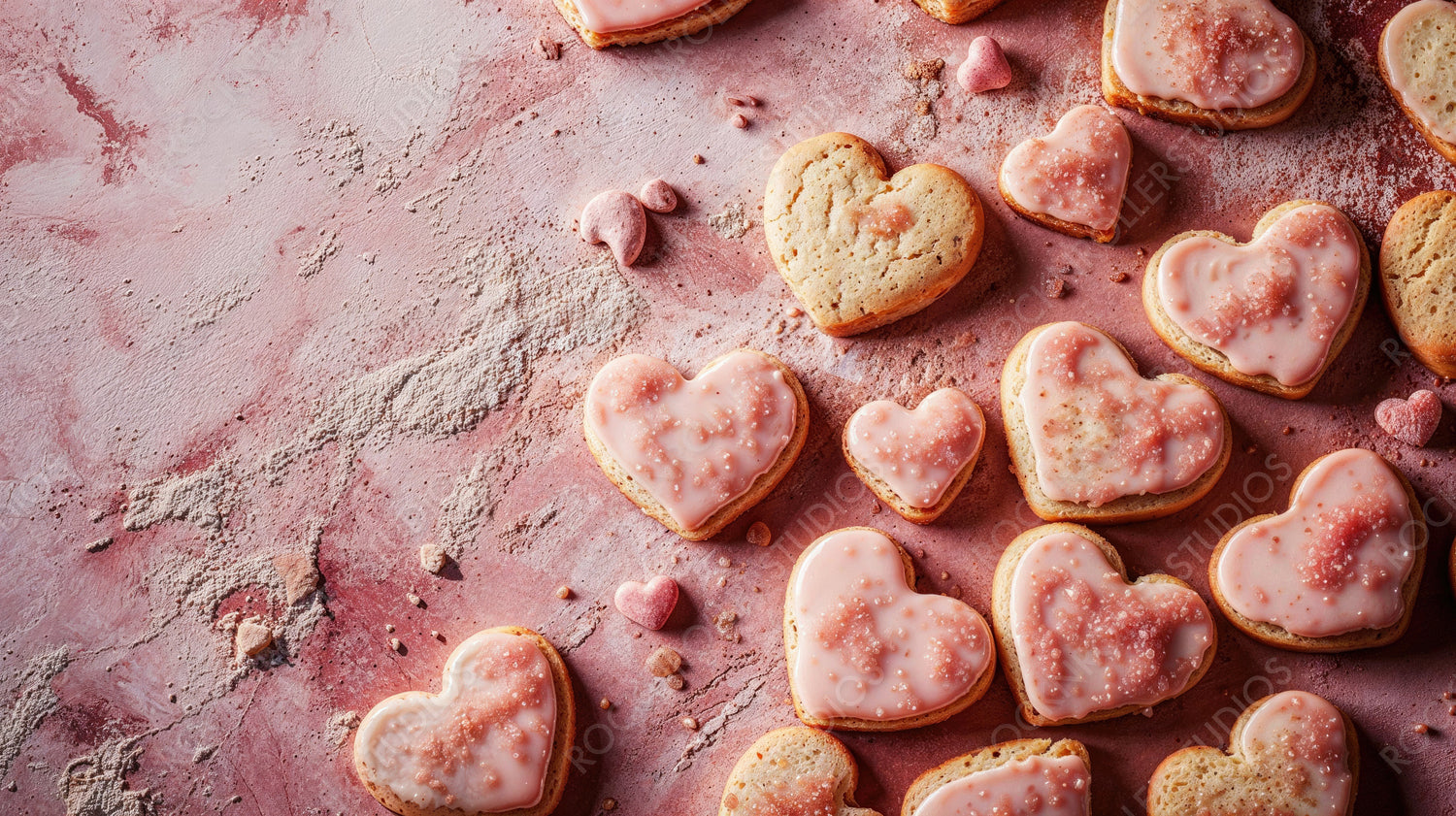 Delicious Cookies in the Shape of Love Hearts.