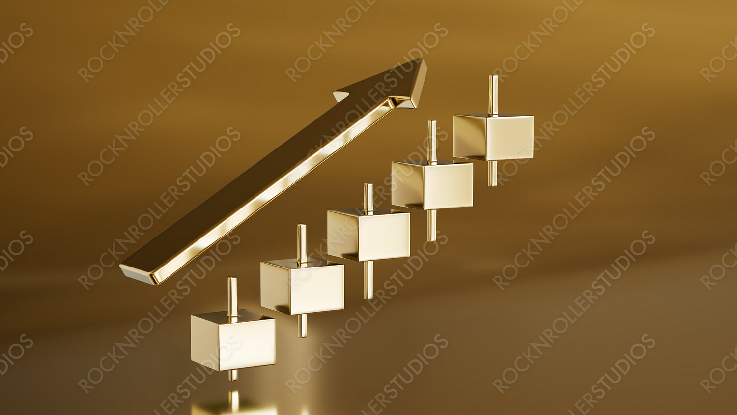 Elegant Abstract Art: Golden Bar and Floating Cubes with Soft Illumination