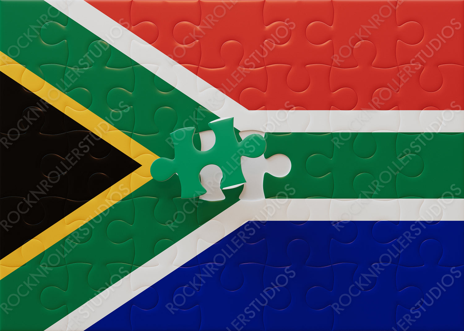 Completing Unity: South Africa Flag as a Multicolor Jigsaw Puzzle
