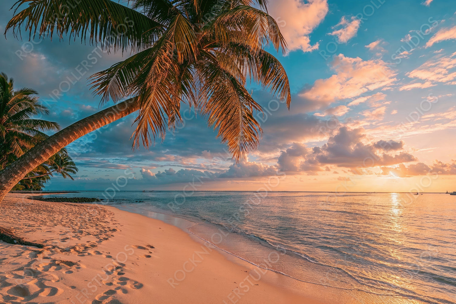 Idyllic Sunrise Beach. Calm getaway Scenery. Serenity banner.