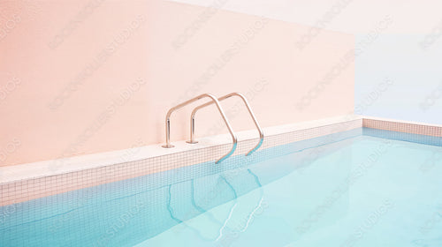 Pristine Swimming Pool with Pink Wall and Clear Blue Water