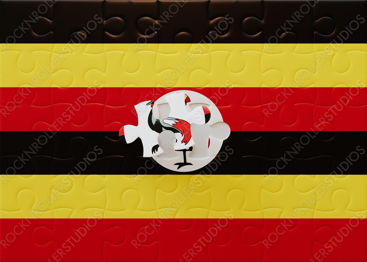 Completing Uganda: Jigsaw Puzzle with Vibrant Flag and Grey Crowned Crane Symbol