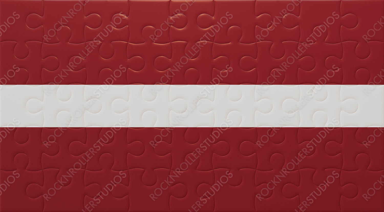 Creative Latvia Flag Puzzle: Interlocking Jigsaw Pieces in Red and White