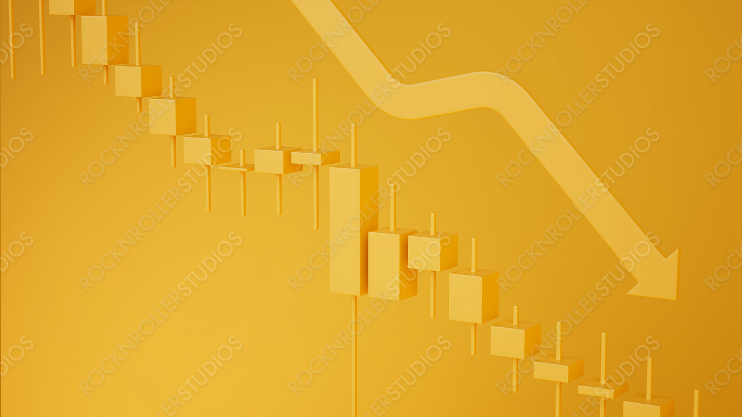 Yellow 3D Financial Graph Showing Downward Trend: Bear Market Visualization