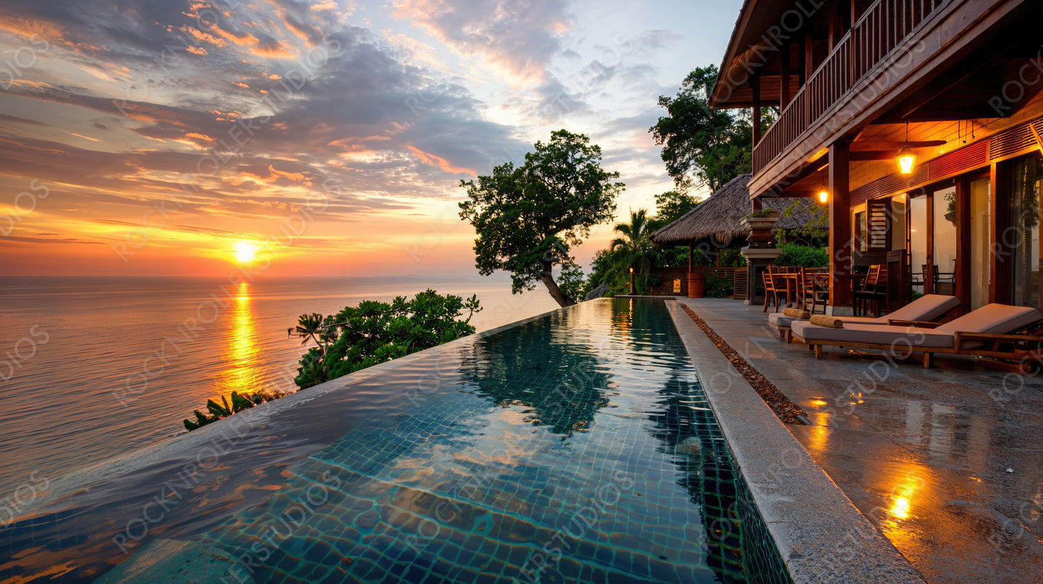 Secluded Beachfront Villa with Private Pool at Sunset