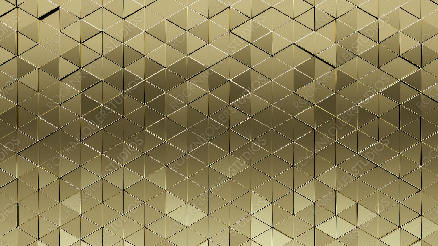 Glossy, Gold Tiles arranged to create a 3D, Background formed from Triangular, Polished blocks. 3D Render