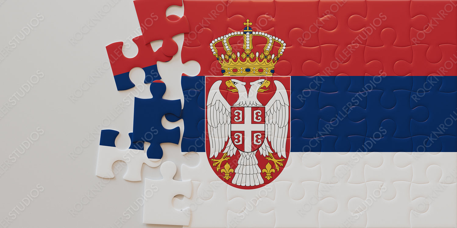 Serbia's Pride in Pieces: Incomplete Jigsaw Puzzle of National Flag with Coat of Arms