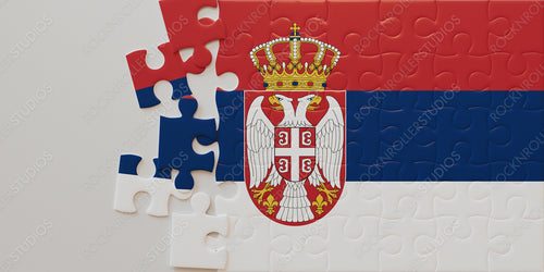 Serbia's Pride in Pieces: Incomplete Jigsaw Puzzle of National Flag with Coat of Arms