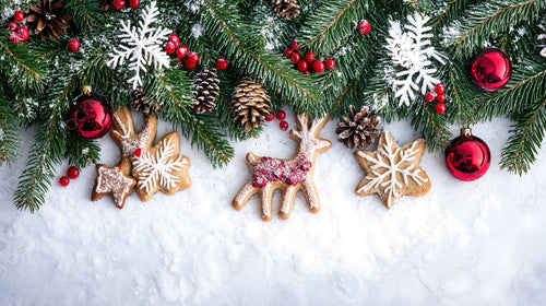 Christmas Cookie Decorations and Evergreen Garland with Ornaments, Perfect for Holiday Cheer