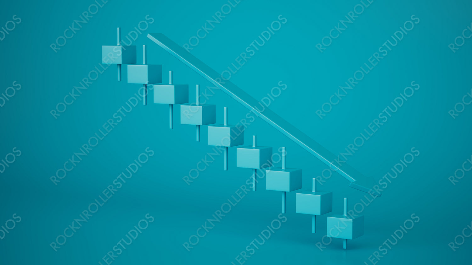 Modern Minimalist 3D Bar Chart on Turquoise Background Indicating Growth