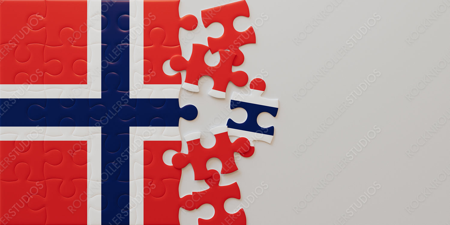 Piece Together Norway: Vibrant Jigsaw Puzzle of Norwegian Flag on White Background