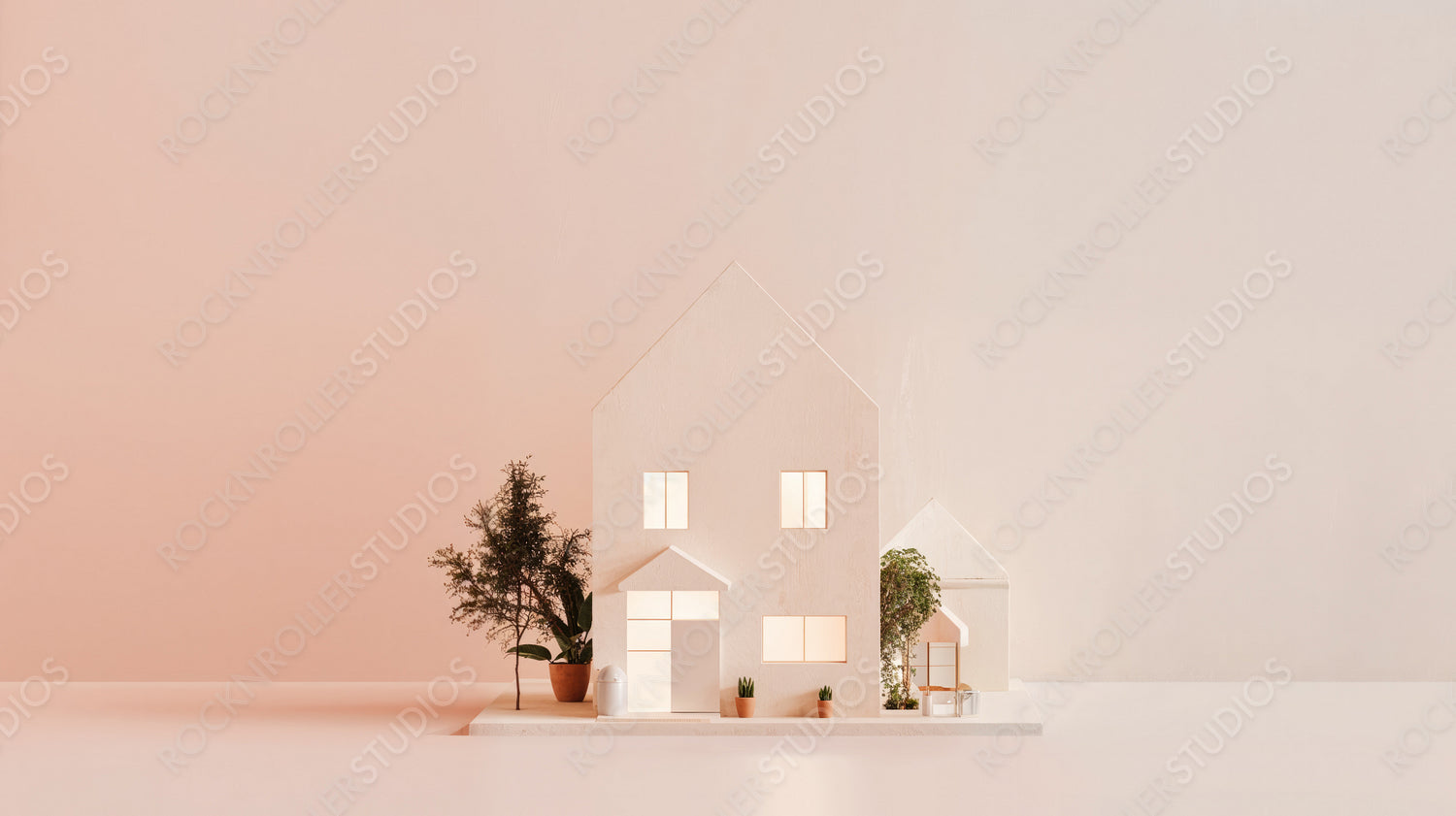 Modern Real Estate Concept with Minimalist House in Soft Pink