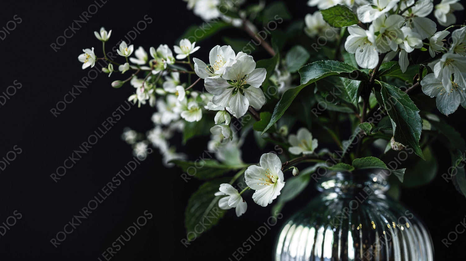 Minimalist Floral Arrangement in Glass Vase with Dark Background