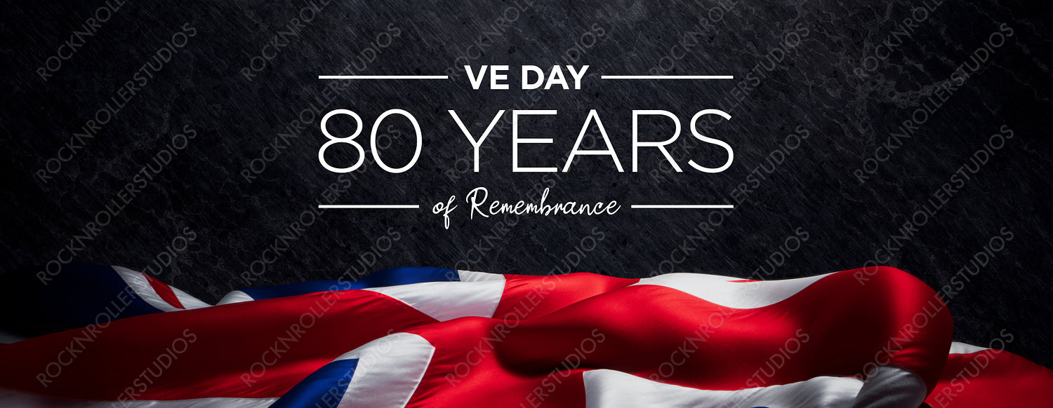 80th VE Day Anniversary: Union Jack & Solemn Remembrance Text