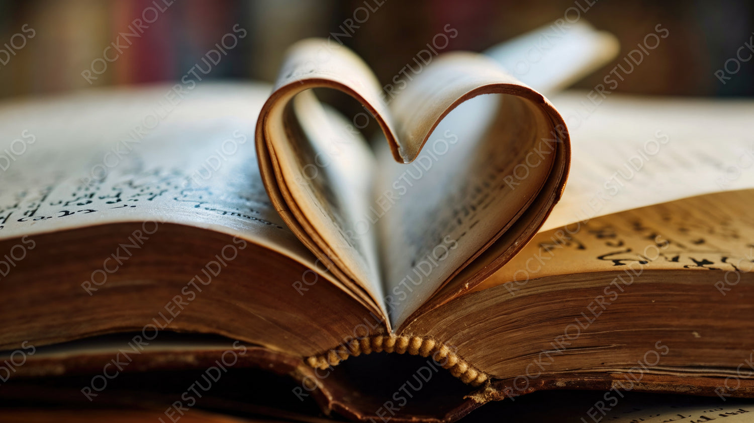 Romantic Bibliophile Bliss: Vintage Book with Heart-Shaped Pages on Dreamy Background