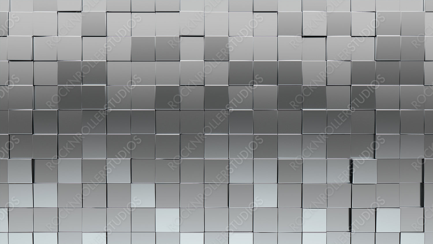 Glossy, Silver Mosaic Tiles arranged in the shape of a wall. 3D, Luxurious, Blocks stacked to create a Square block background. 3D Render