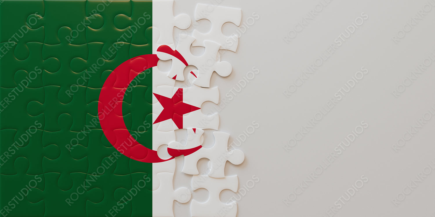 Algeria's National Identity Concept: Incomplete Jigsaw Puzzle with Red Crescent and Star