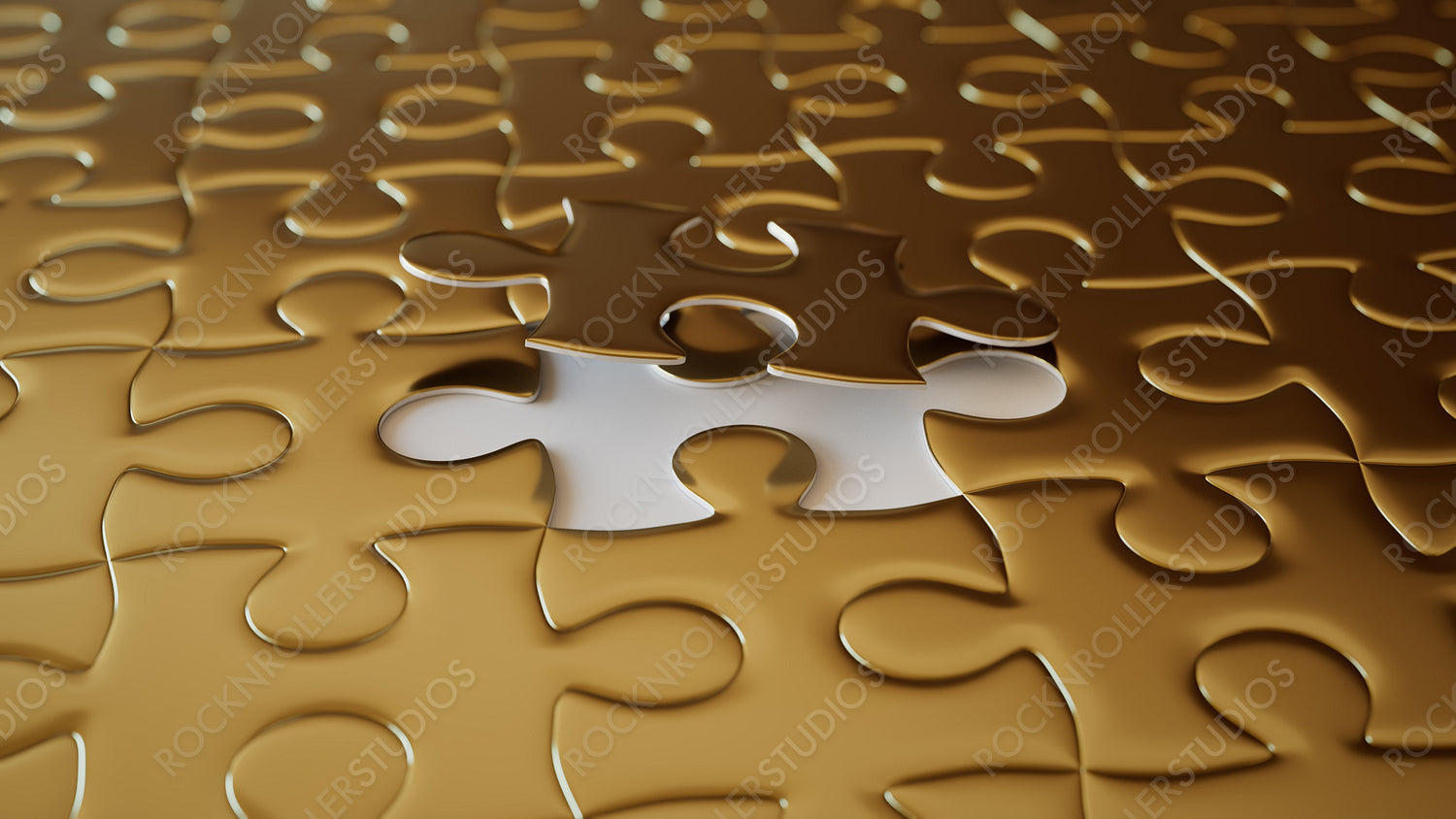 Striking Silver Puzzle Piece Stands Out in a Golden Sea - Symbol of Uniqueness and Solution