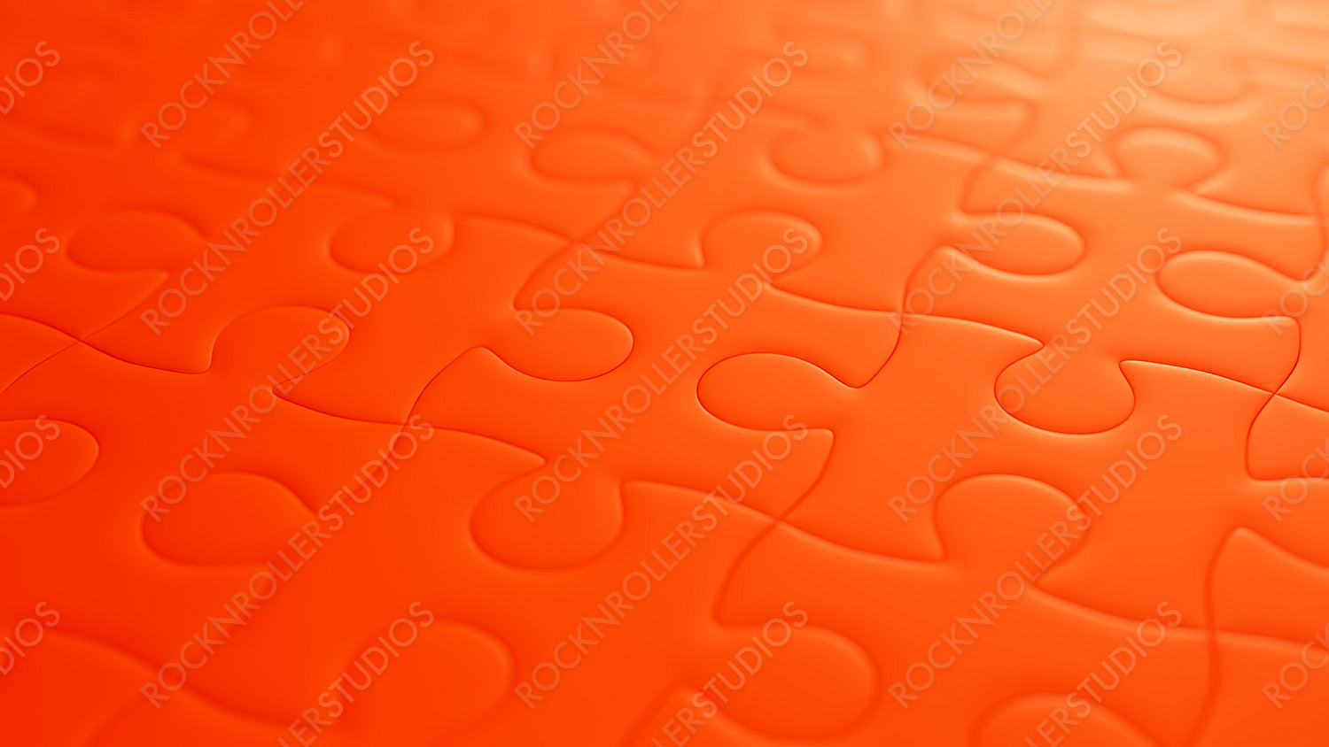 Vibrant Orange Jigsaw Puzzle Close-Up: Interlocking Pieces with Dynamic Shadows and Textures