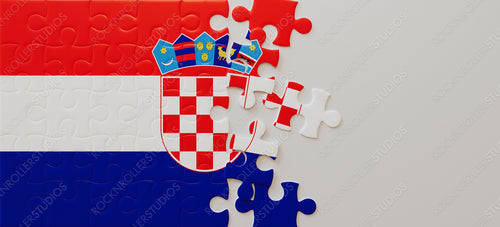 Piece Together Croatia: Incomplete Jigsaw Puzzle of Croatian Flag with National Symbols