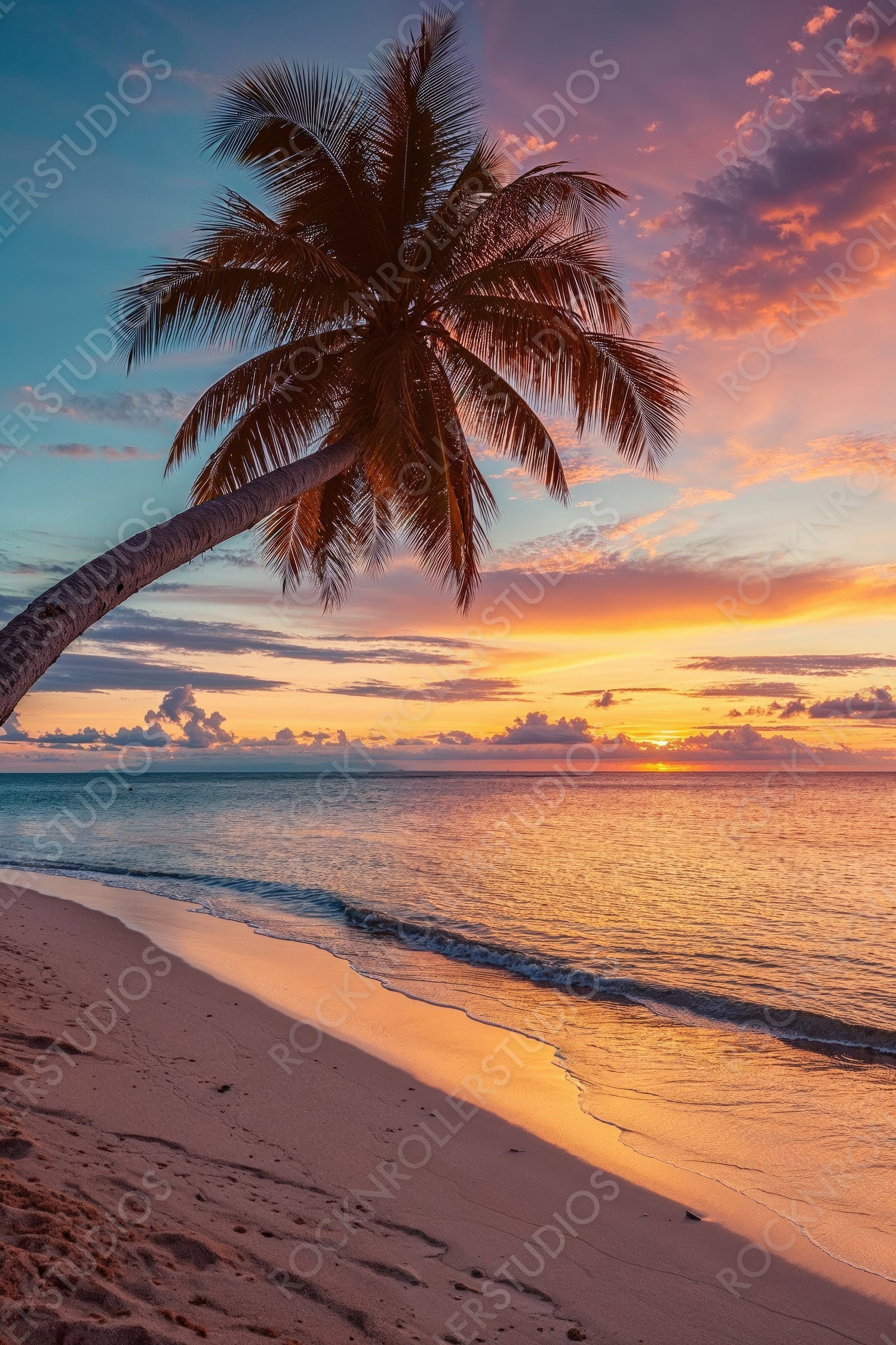 Relaxing Vacation Scenery. Summer background with Heavenly Sunrise Beach.