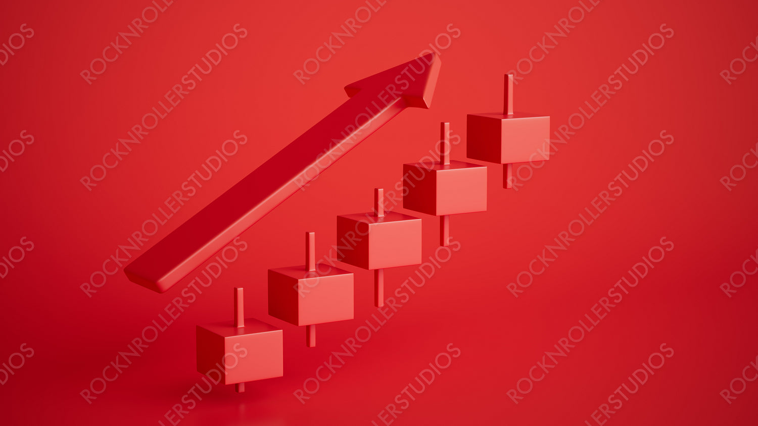 Ascending Red Cubes with Upward Arrow: Symbolizing Business Growth and Success