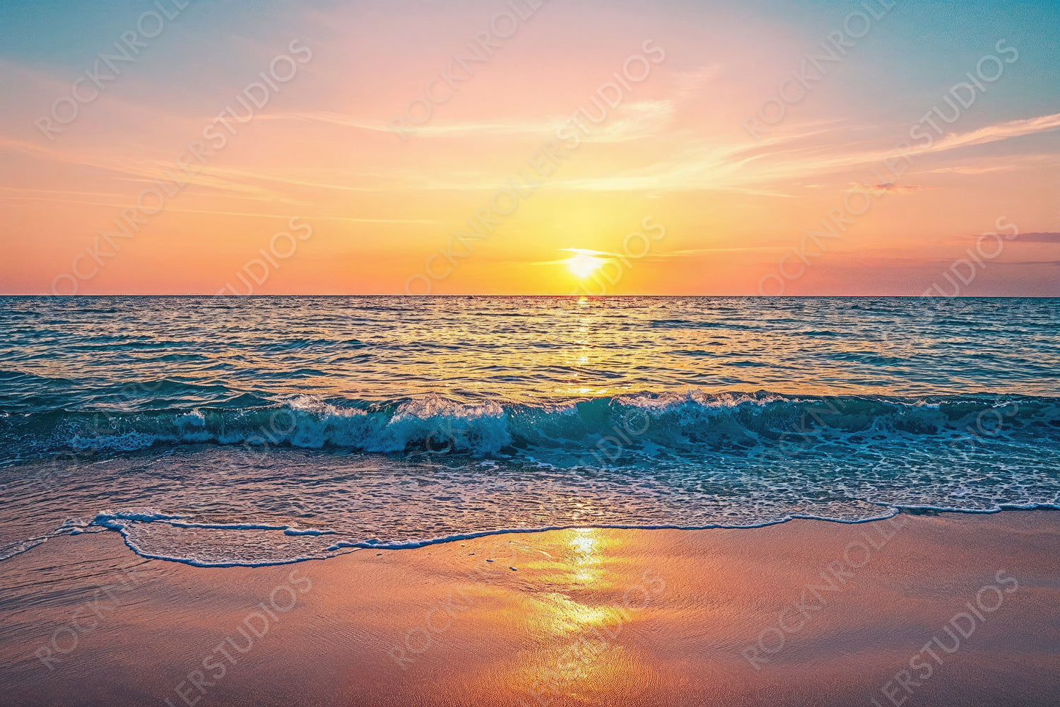 Exotic Sunrise Beach. Calm getaway Scene. Tourism wallpaper.