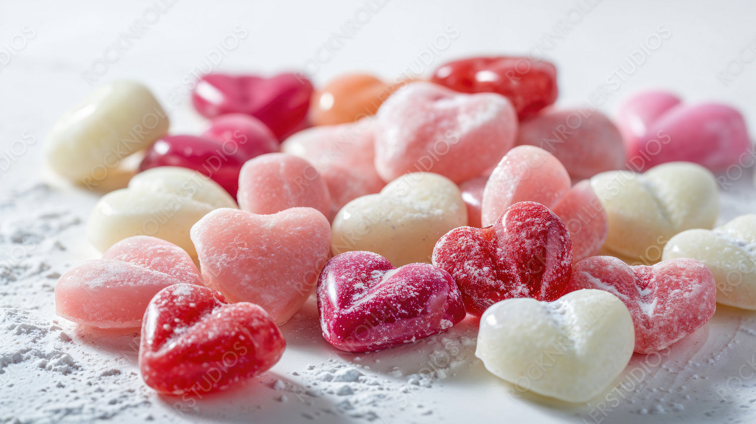 Sweet Romance: Heart-Shaped Candy Assortment in Pink, Red, and White