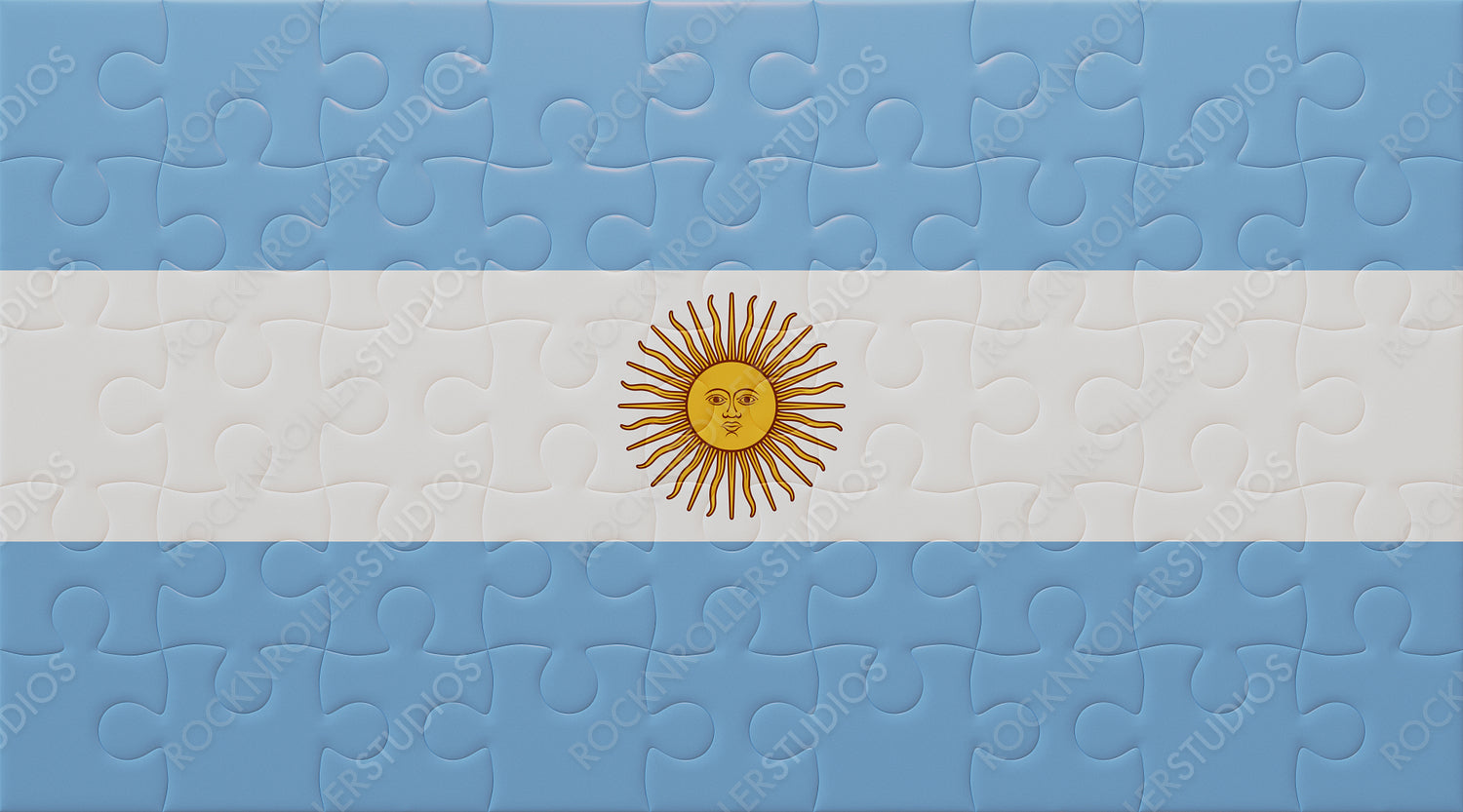 Creative Puzzle of Argentina's Flag: Light Blue, White Bands & Golden Sun of May