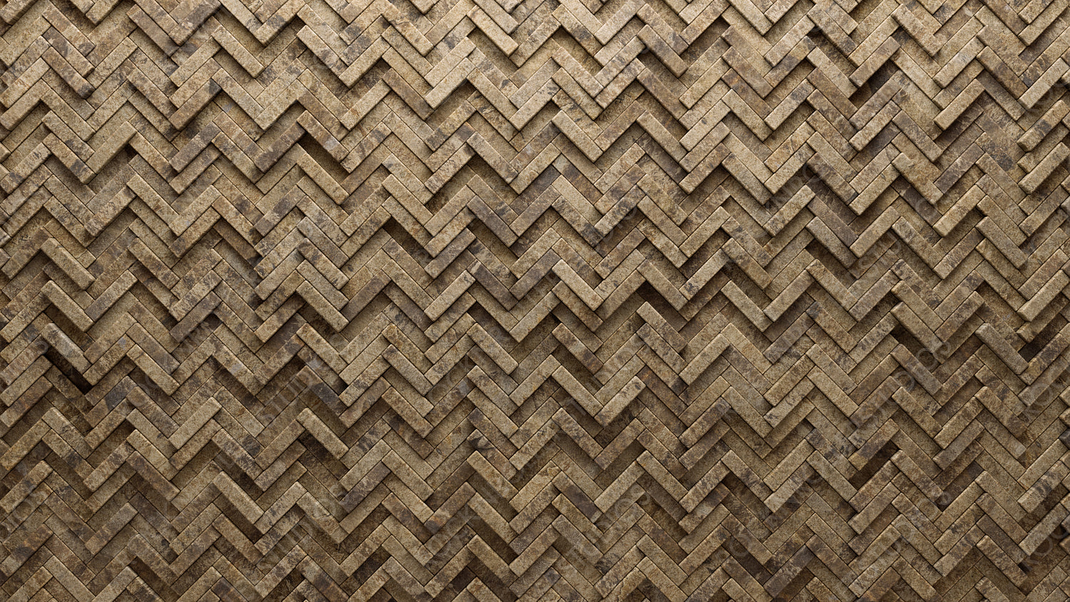 Polished, Semigloss Wall background with tiles. Herringbone, tile Wallpaper with 3D, Natural Stone blocks. 3D Render