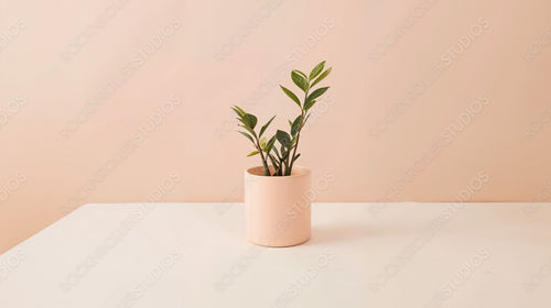 Elegant Houseplant in Minimalist Pink Pot on White Surface