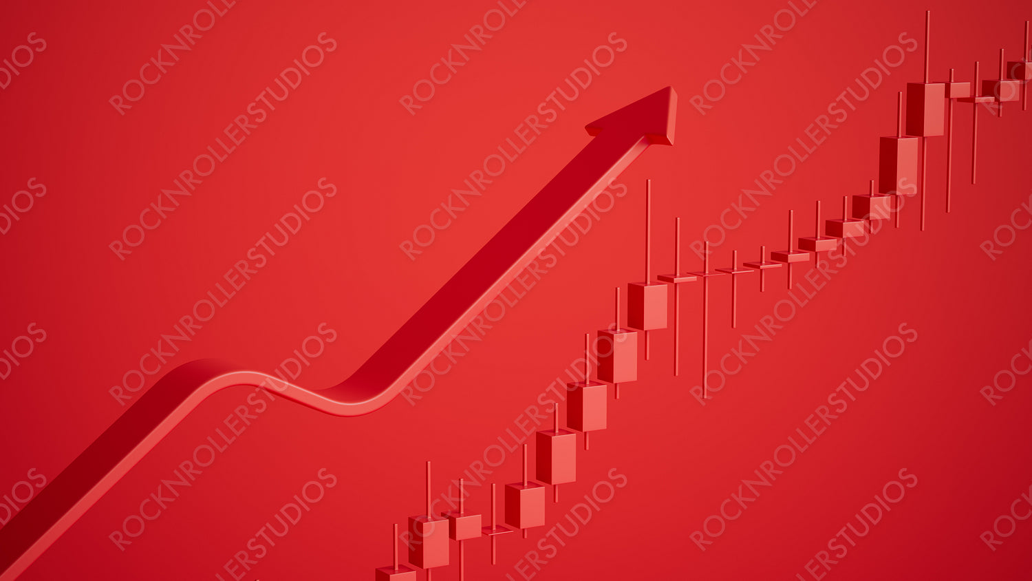 Rising Arrow Over Red Candlestick Chart: A 3D Visual of Financial Growth and Investment