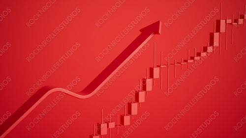 Rising Arrow Over Red Candlestick Chart: A 3D Visual of Financial Growth and Investment